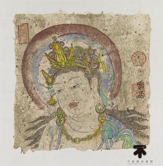 毛春海 文殊菩萨 手工纸设色30<em></em>x30 cm 2017