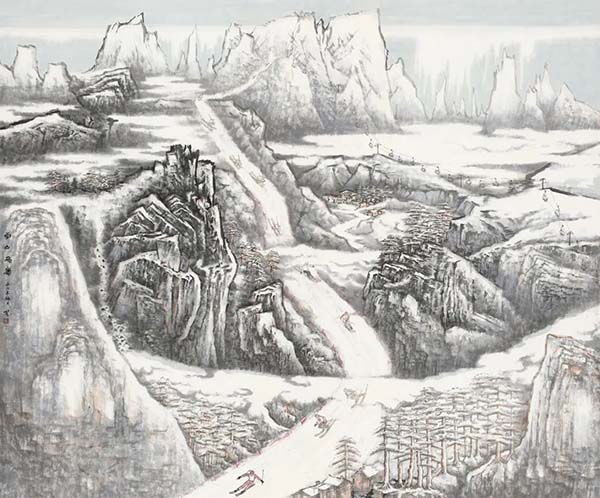 雪山飞鹰（中国画）何加林